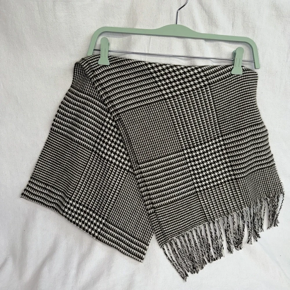 Women's Men's Unisex Brown & White Cream Houndstooth Scarf Tweed Chevron Soft